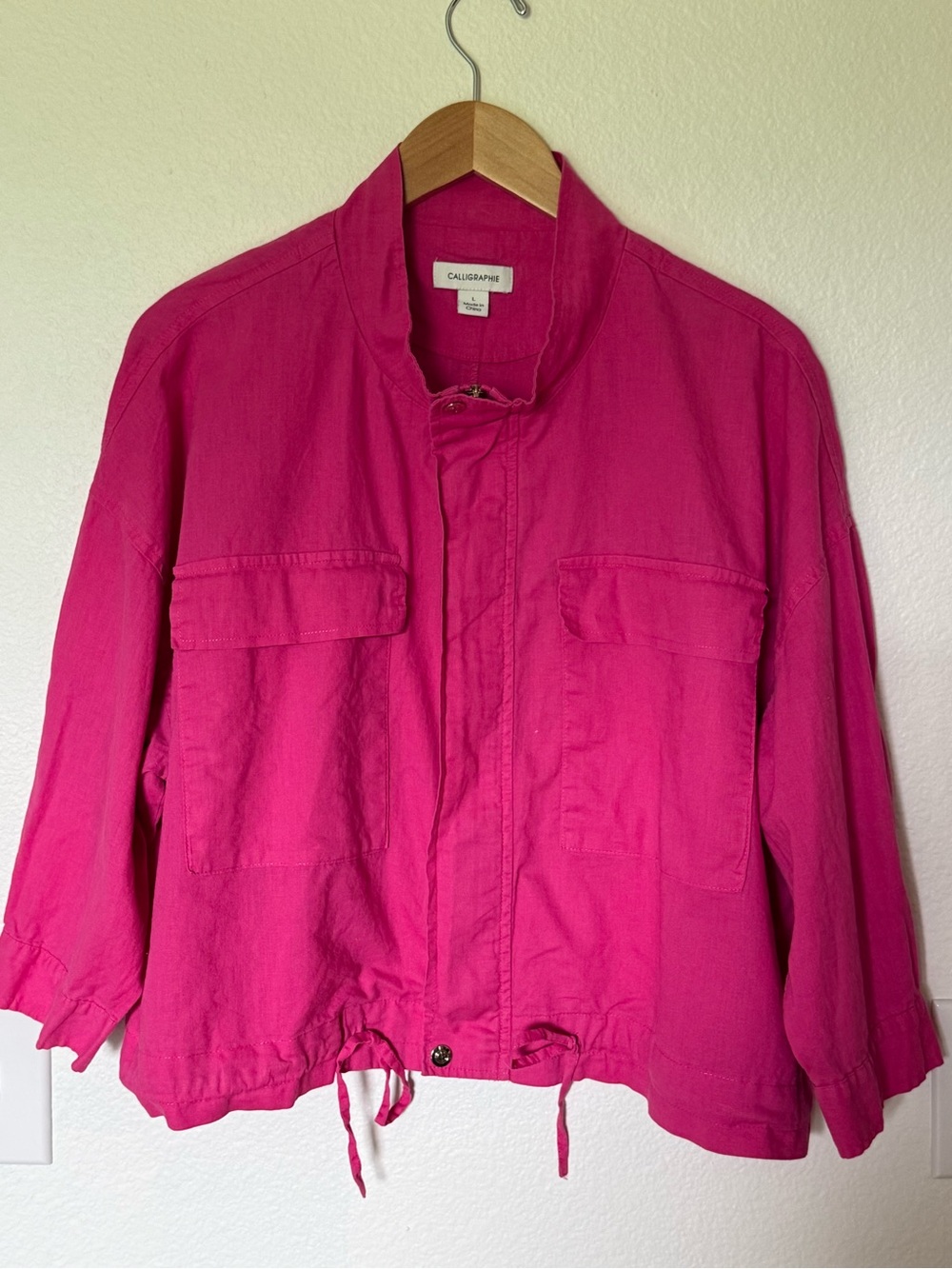 Calligraphie 3/4 Sleeve Cropped Jacket Linen Blend Hot Pink Women’s Size Large